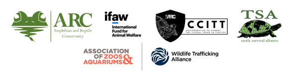 Organization logos for ARC, iFAW, CCITT, TSA, Association of Zoos and Aquariums, and Wildlife Trafficking Alliance